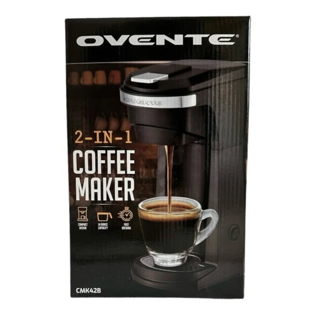 Ovente 2-in-1 Compact Coffee Maker 14oz K-Cup Ground Coffee Fast Brew NIB